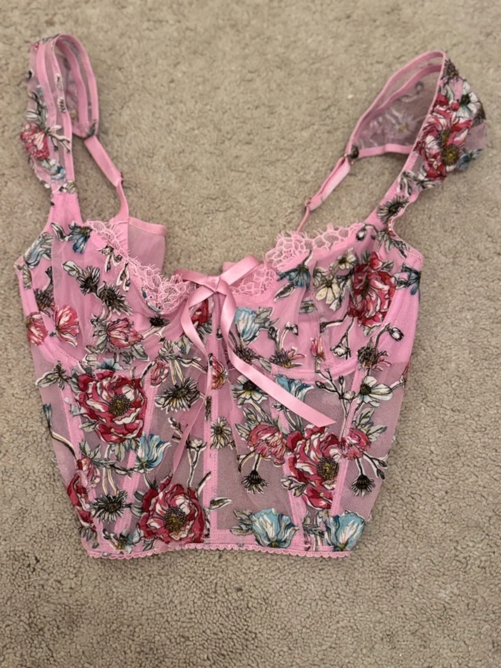 Victoria's Secret Pink Floral Lace-Trim Cami - Picture 2 of 3